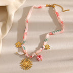 Ribbon Flower Starfish Necklace - Piña Colada
