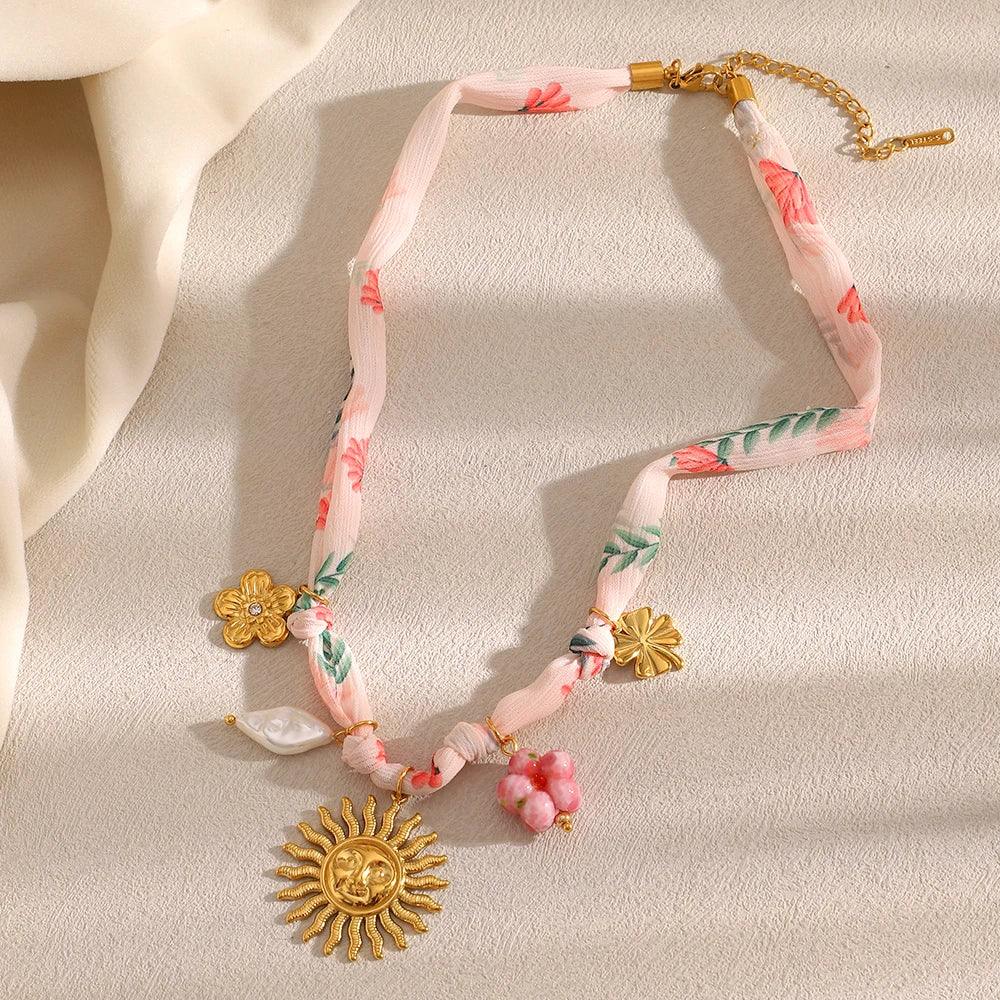 Ribbon Flower Starfish Necklace - Piña Colada