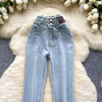 High-Waisted Flared Denim Pants with Faux Zippers – Streetwear Style - Piña Colada