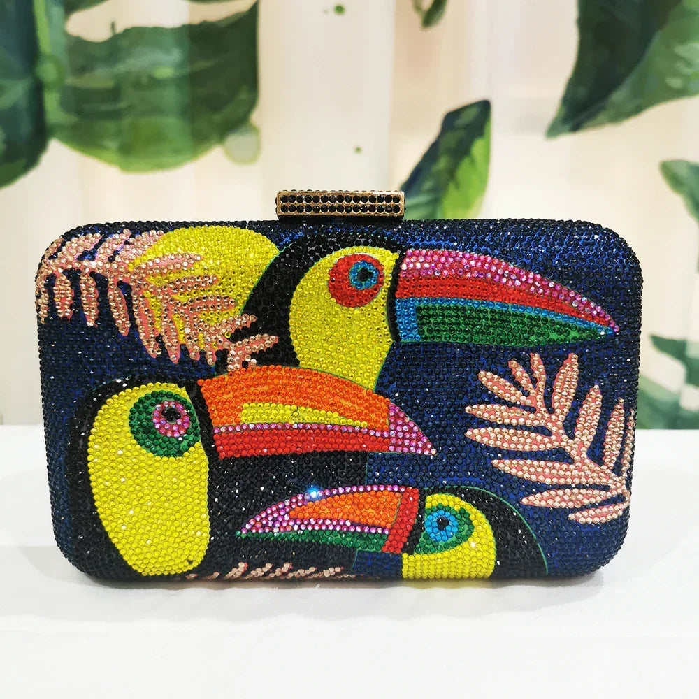 Novelty Toucan Bird Women Crystal Evening Bags Rhinestones - Piña Colada
