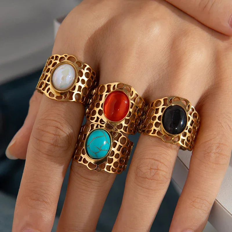 Colorful Stone Open Band Ring - Piña Colada