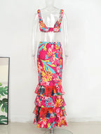 Draped Print V-Neck Maxi Dress – Beachwear Edition - Piña Colada