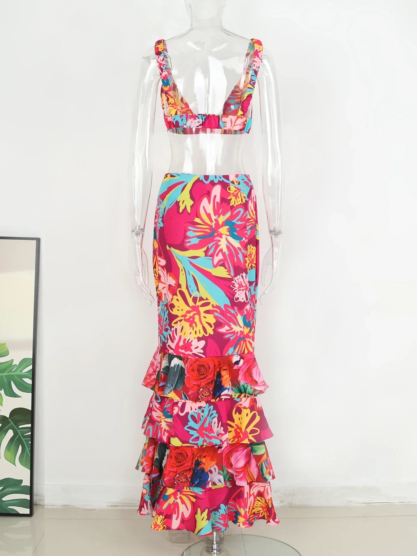 Draped Print V-Neck Maxi Dress – Beachwear Edition - Piña Colada