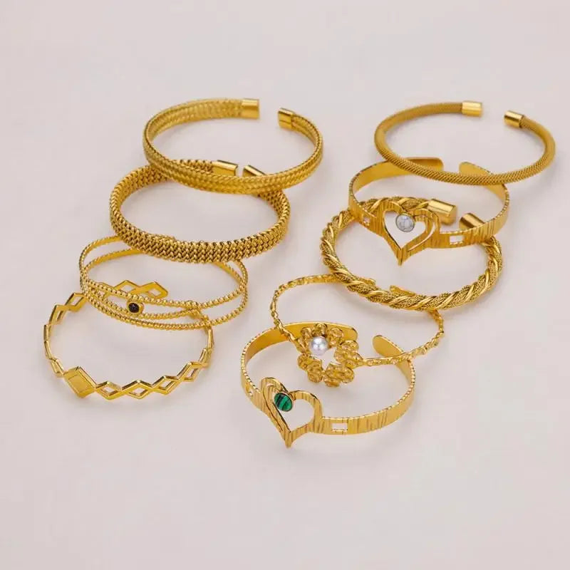 18K Gold-Plated Stainless Steel Cuff Bracelet for Women - Piña Colada