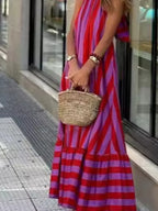 Stripe Print Halter Neck Long Dress