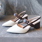Elegant Pointed Toe Chunky Heel Sandals - Piña Colada
