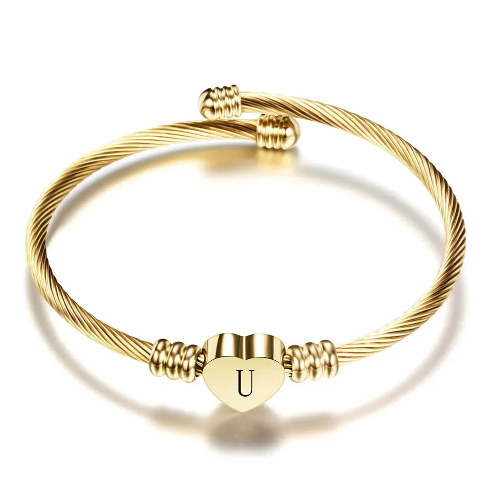 Initial Letter Cuff Bracelet Stainless Steel - Piña Colada