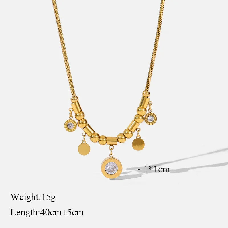 Trendy Stainless Steel Ball Pendant Necklace for Women - Piña Colada