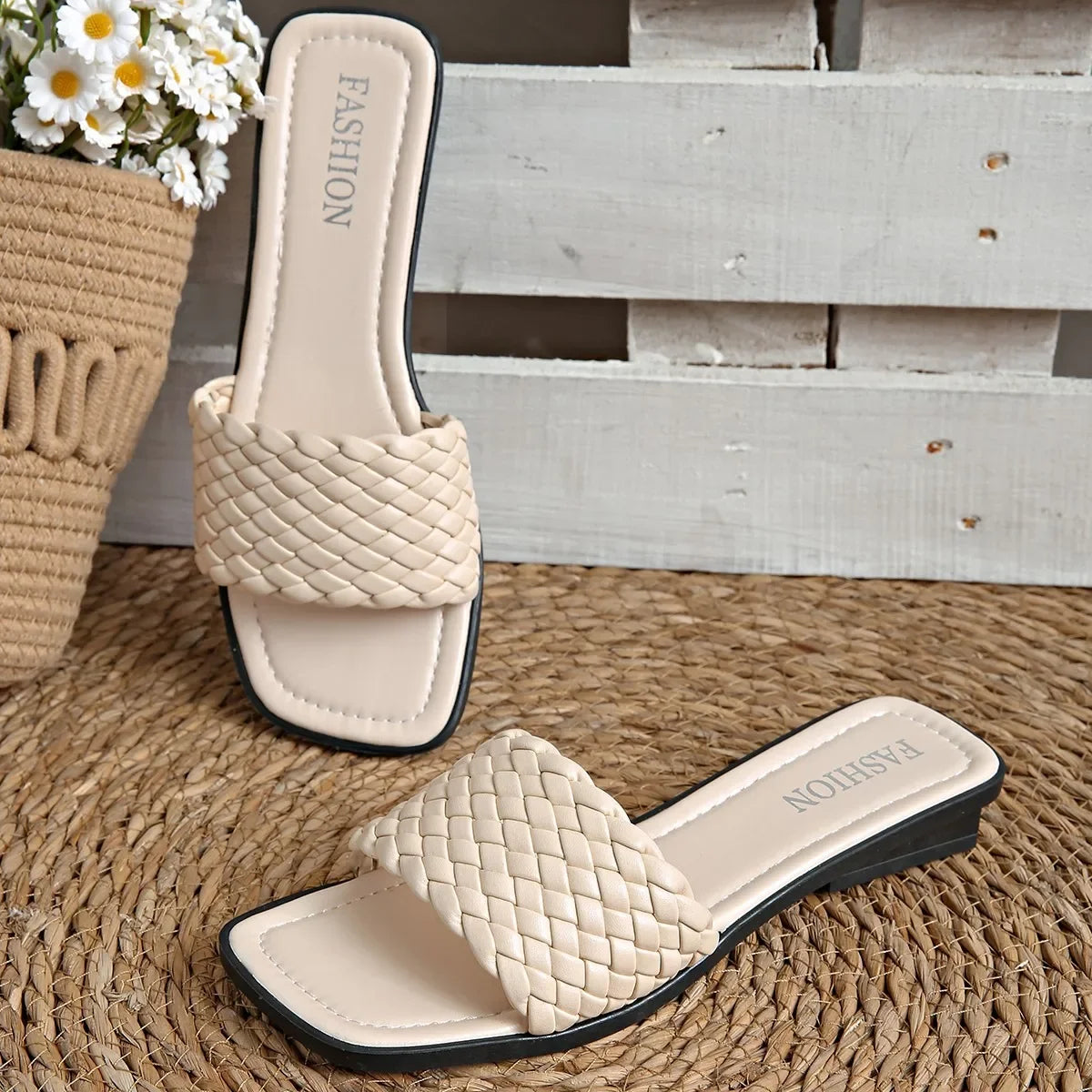 Everyday Essential Flat Sandals – Minimalist PU Slip-Ons - Piña Colada