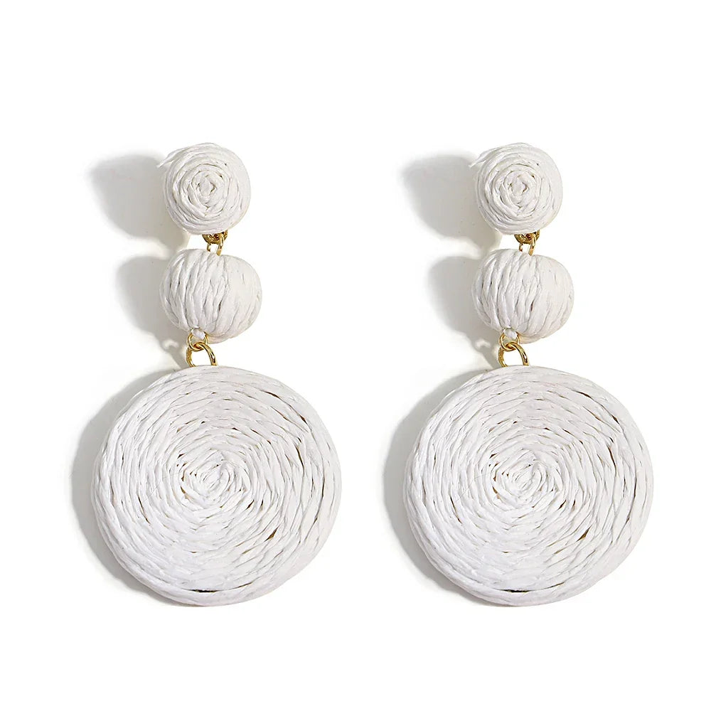 Boho Rattan Drop Earrings - Piña Colada