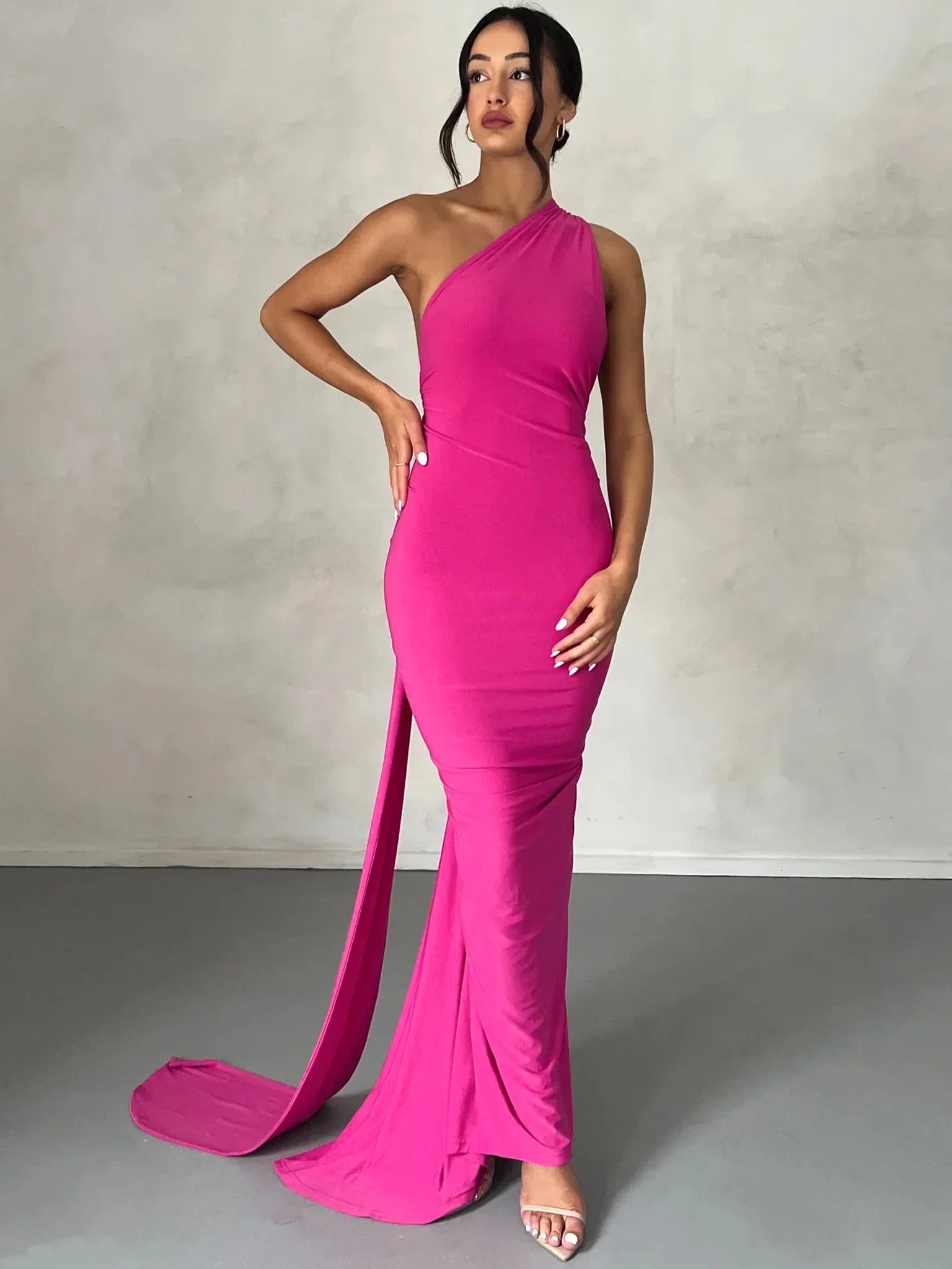 One Shoulder Backless Adjustable Scarf Maxi Dress - Piña Colada