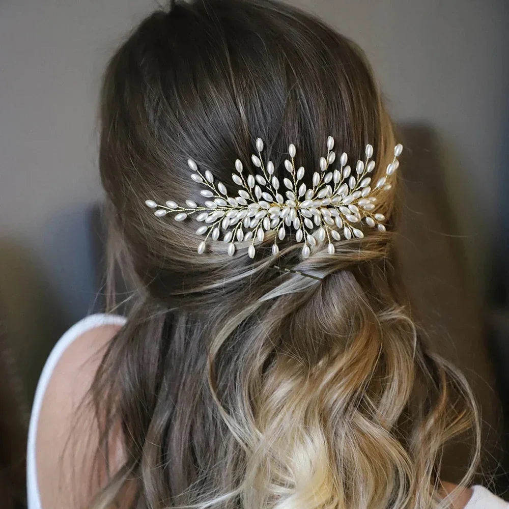 Crystal Pearl Hair Comb Clip - Piña Colada