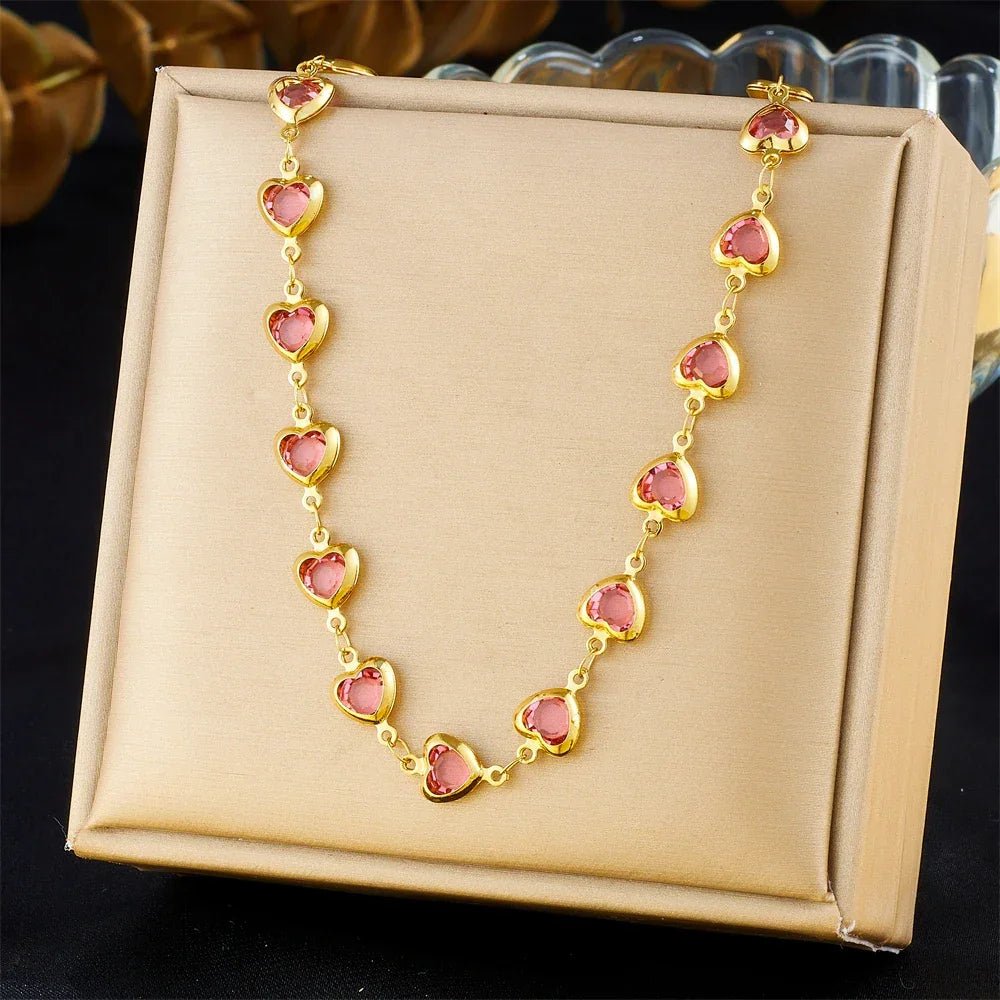 316L Stainless Steell Colour Heart Rhinestones - Piña Colada