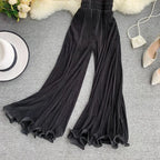 Light Chiffon Flowy Flare Pants – High Waist Summer Casual - Piña Colada