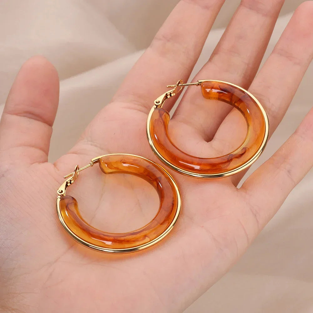Trendy Acrylic Hoop Earrings - Piña Colada