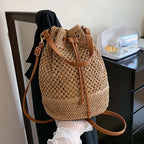 Braided Straw Bucket Bag - Piña Colada