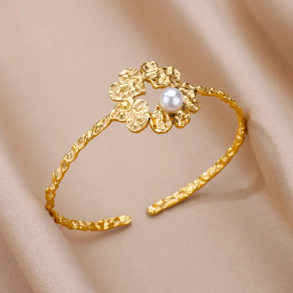 18K Gold-Plated Stainless Steel Cuff Bracelet for Women - Piña Colada