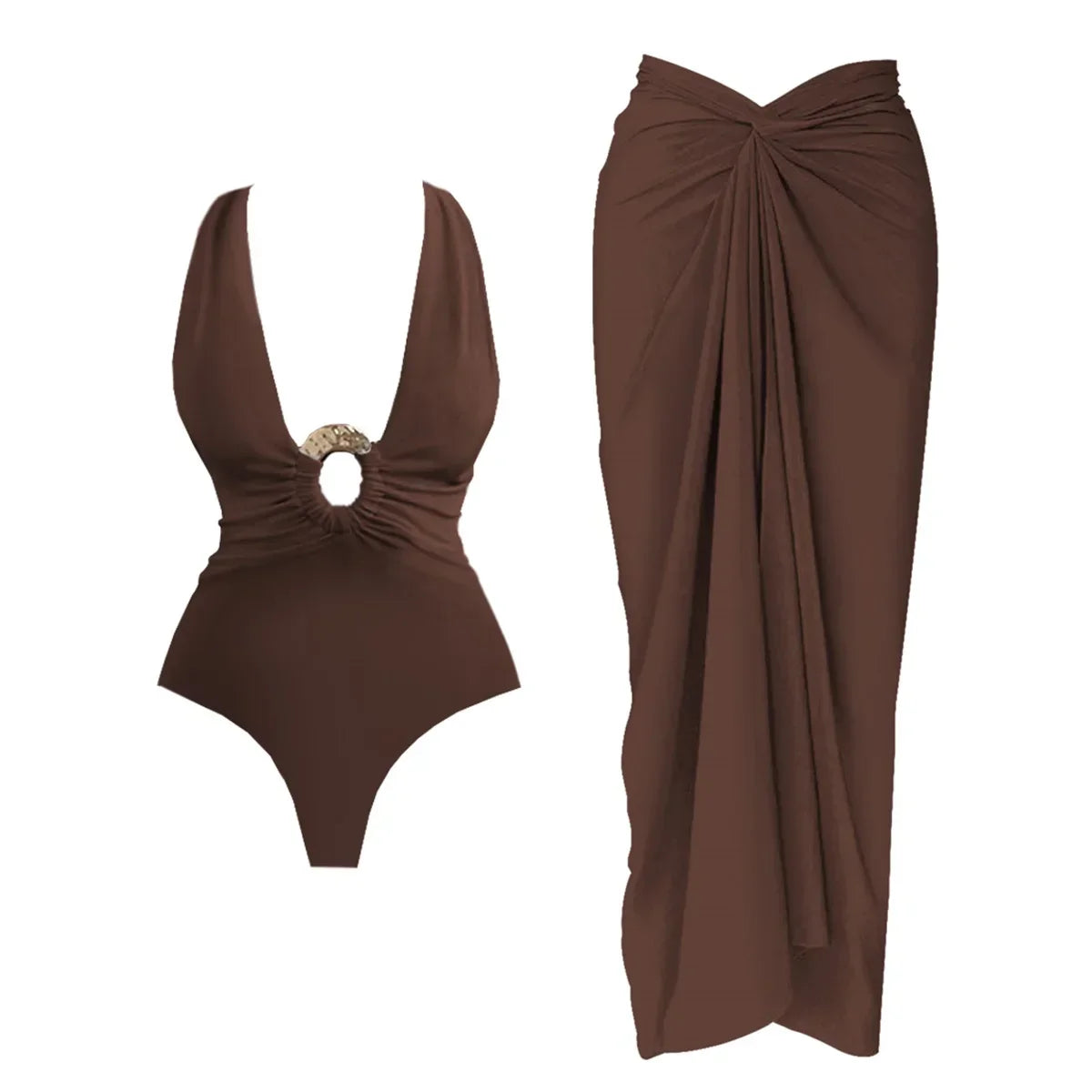 Deep V Swimsuit With Long Skirt - Piña Colada