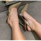 Satin Slingback Heels – Elegant 9.6cm Pointed Toe Pumps - Piña Colada