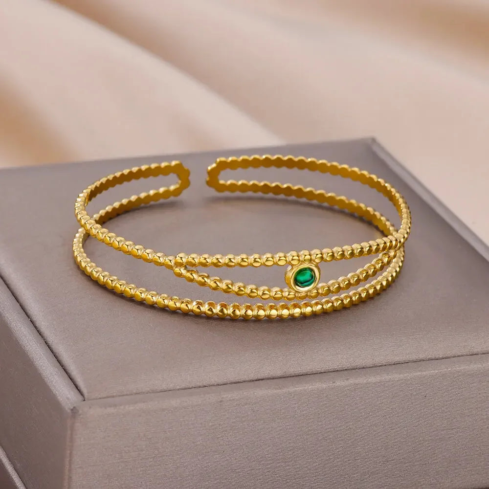 18K Gold-Plated Stainless Steel Cuff Bracelet for Women - Piña Colada