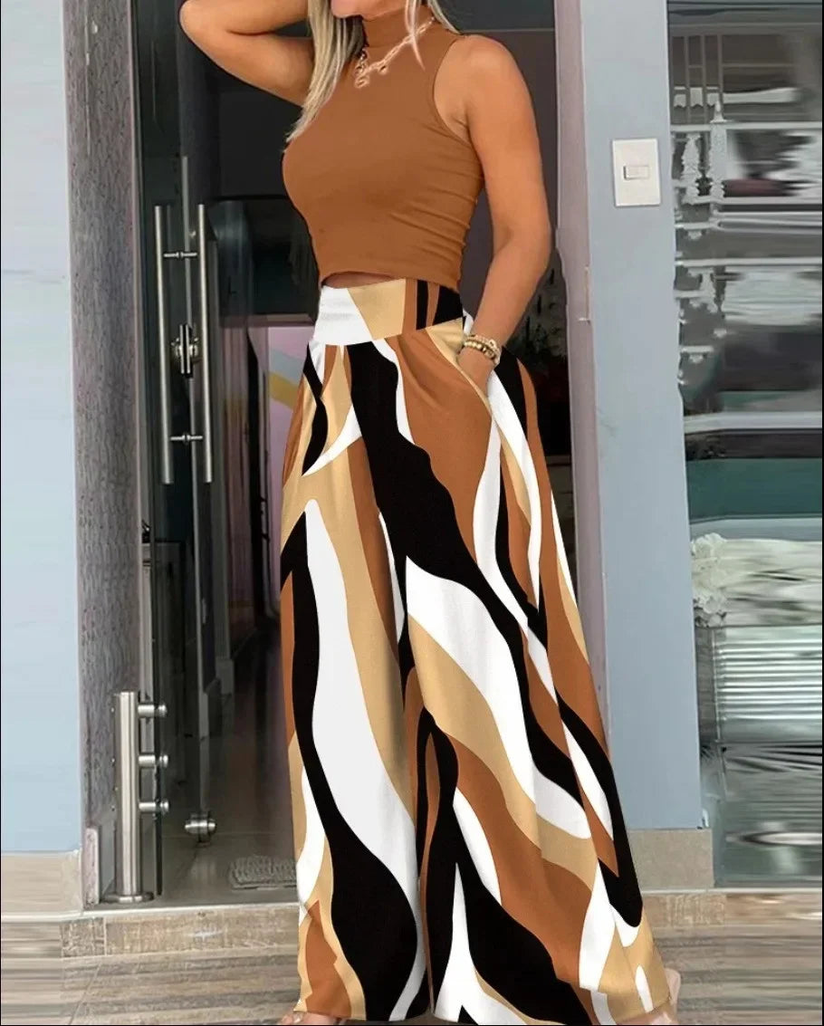 European Chic Two-Piece Set – Vest & Trousers for Effortless Style - Piña Colada