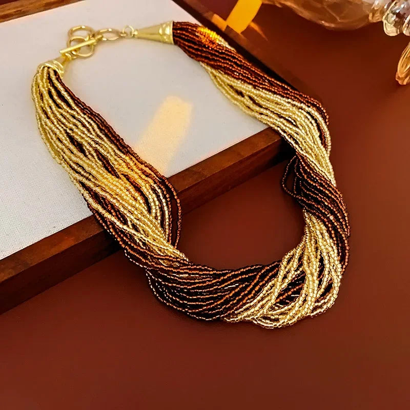 Vintage Winding Multi-layer Bead Necklace - Piña Colada