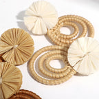 Handmade Two Tone Rattan Knit Wrapped Round Drop Earrings for Women - Piña Colada