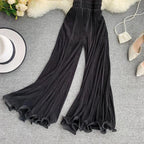 Light Chiffon Flowy Flare Pants – High Waist Summer Casual - Piña Colada