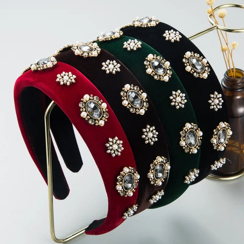 Velvet Rhinestone Flower Hairband - Piña Colada