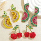 Boho Fruit Stud Earrings – Rhinestone Beaded Watermelon, Cherry, Lemon & Peach Summer Jewelry - Piña Colada
