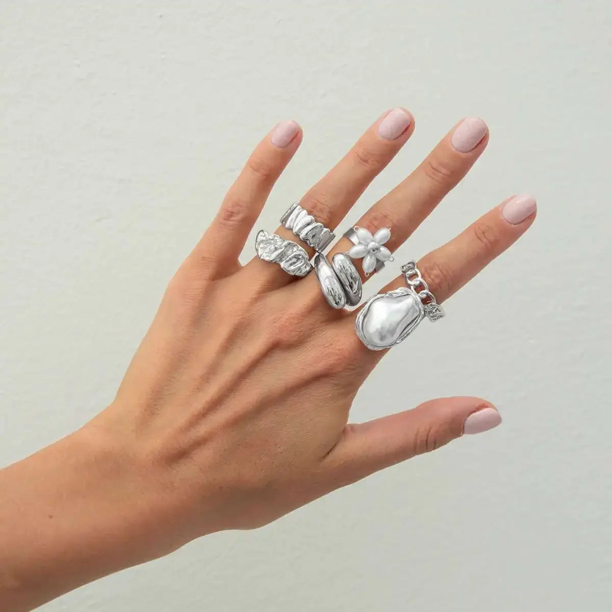 6Pcs/set Pearl Open Irregular Pleated Rings - Piña Colada