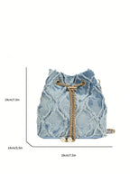 Vintage Denim Bucket Bag Retro Style - Piña Colada