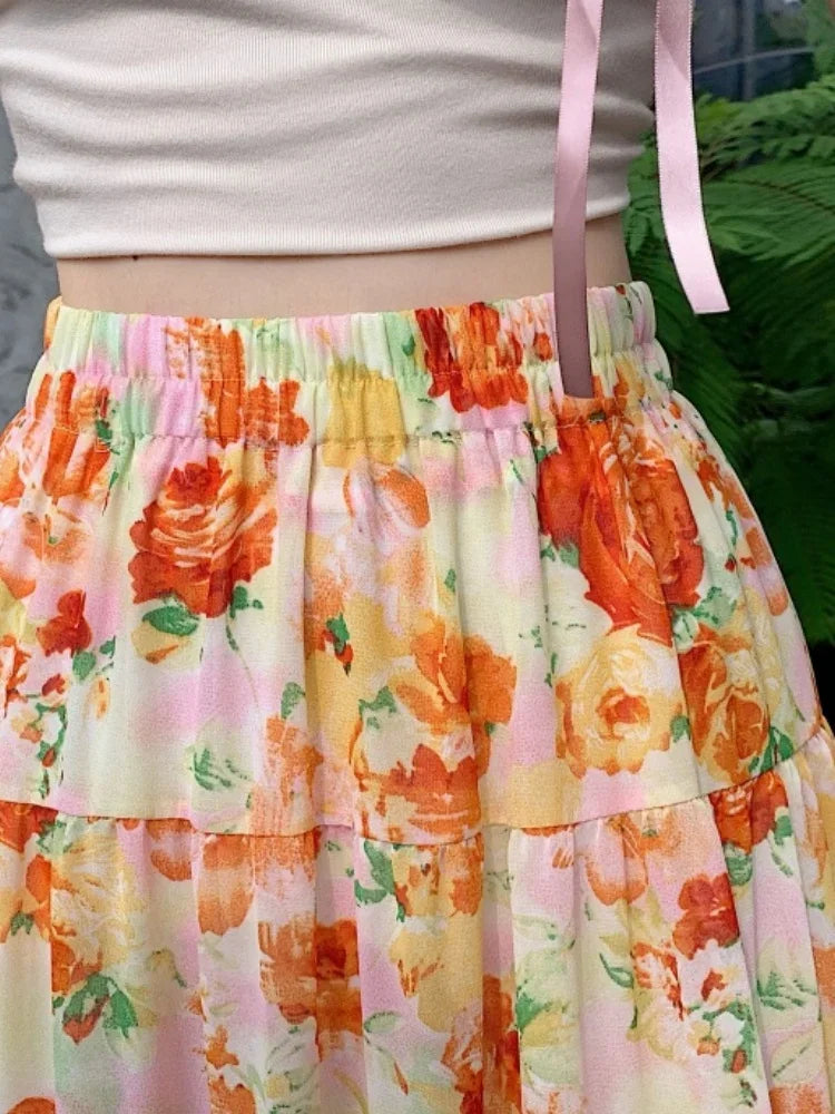 Summer Chiffon Mid-Length Skirt - Piña Colada