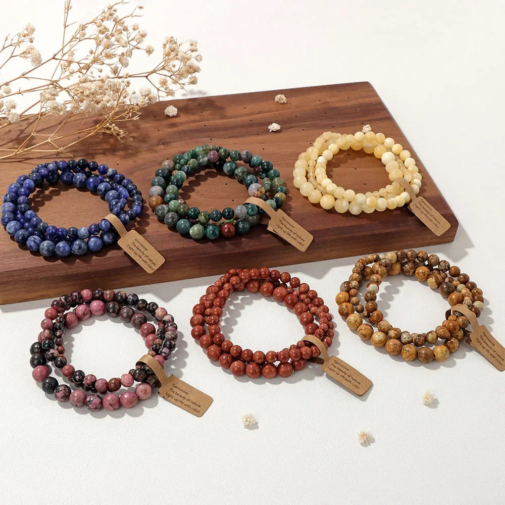 3Pcs Natural Stone Beaded Bracelets Set - Piña Colada