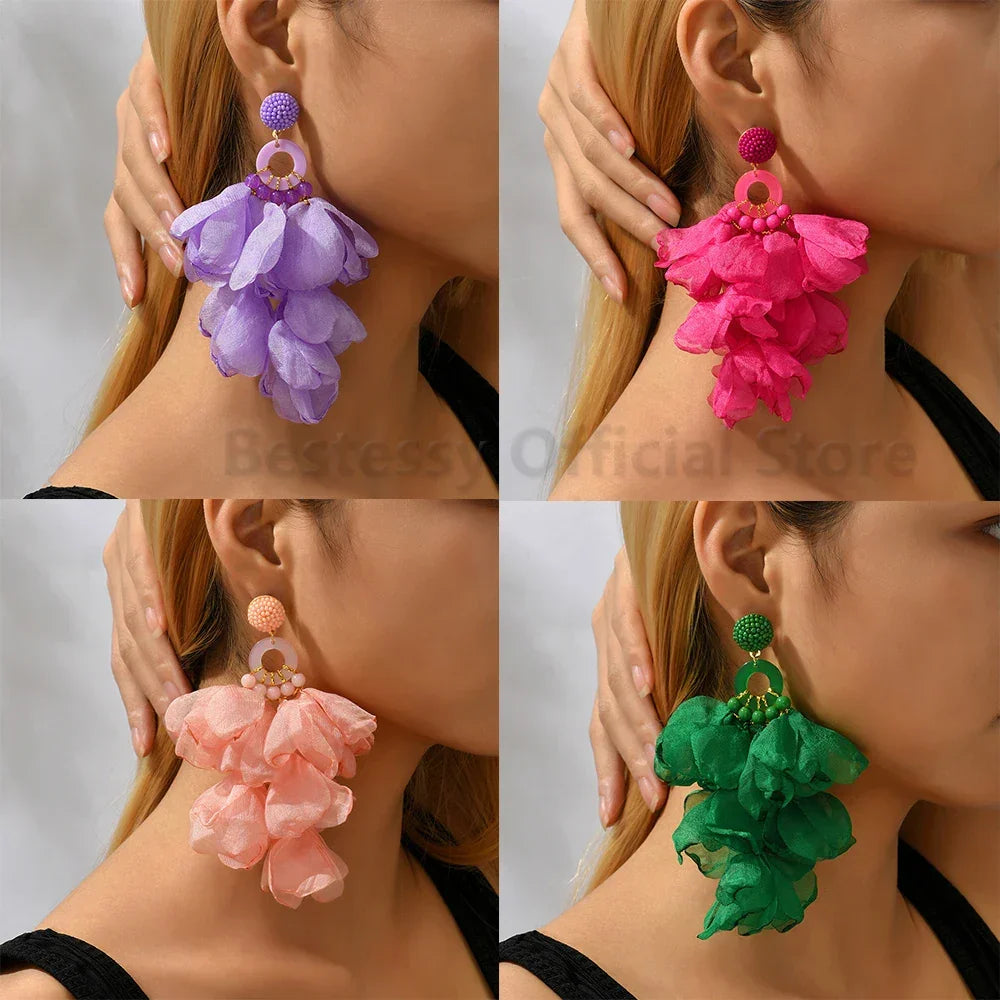 Boho Multicolor Cotton Flower Earrings - Piña Colada