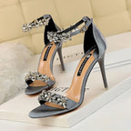 Crystal Flower Thin High Heels Sandals - Piña Colada