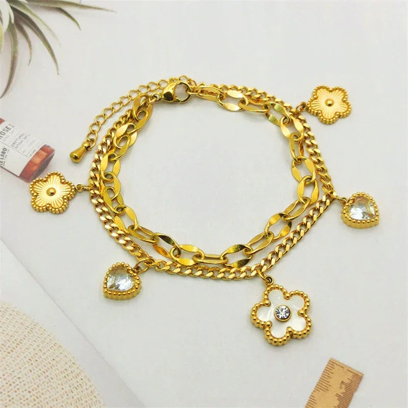 Stainless Steel 2025 New Fashion Jewelry Zircon Seashell Heart Flowers Charm - Piña Colada
