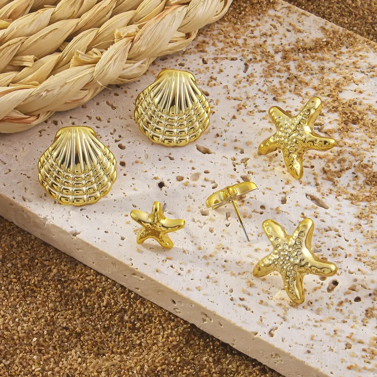 6Pcs Starfish Shell Stud Earrings - Piña Colada