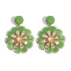 Rattan Plaited Flower Design Pearl Earrings - Piña Colada