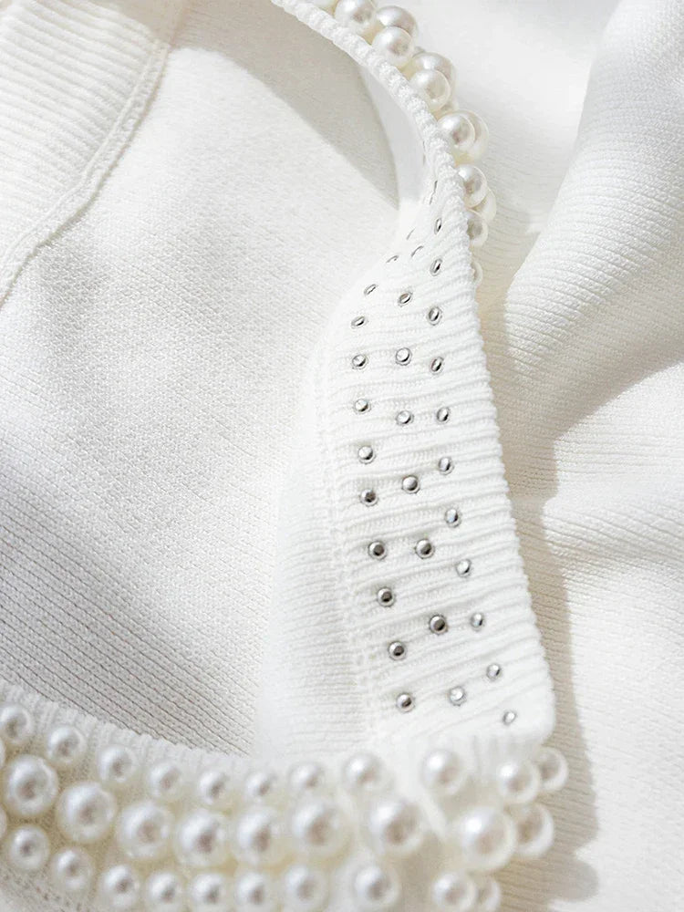 Beaded Knit Crop Tank Top – Casual Stretch Fit - Piña Colada