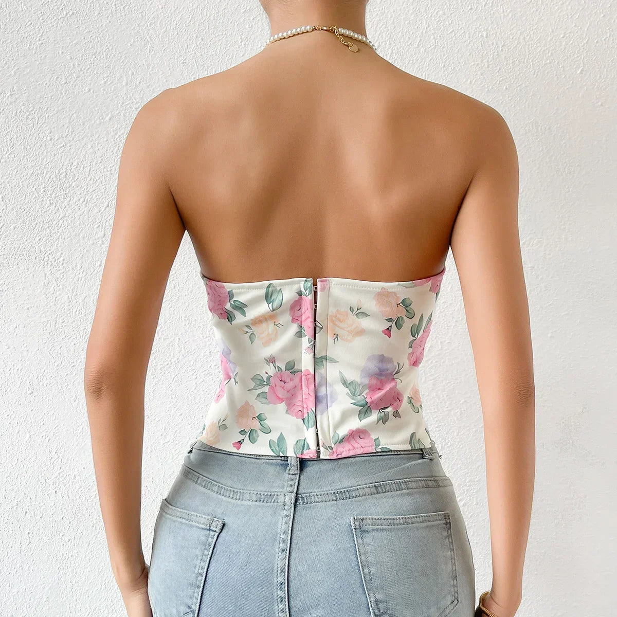 Off Shoulder Tank Top Low Cut Open Back - Piña Colada