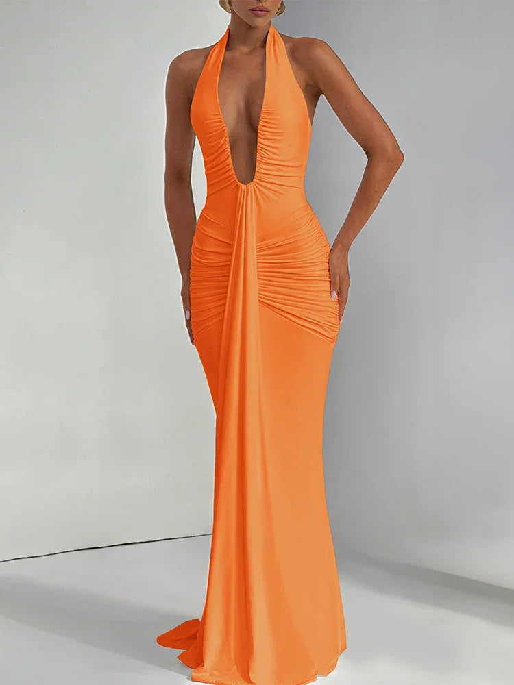 Maxi Dress Classic Solid Low Neck - Piña Colada
