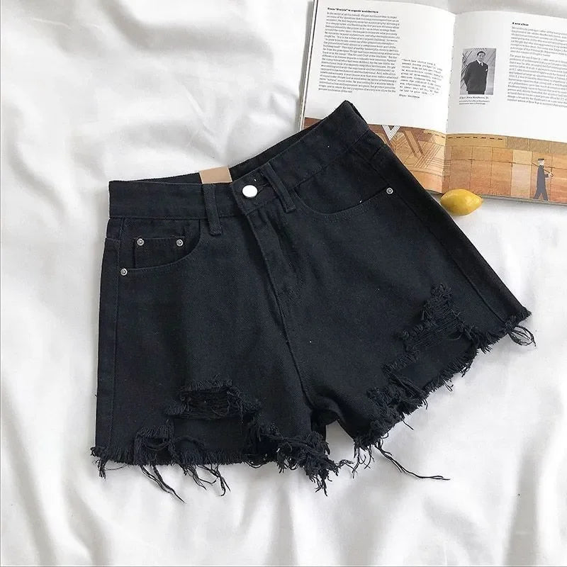 Denim Shorts High Waist Ripped - Piña Colada