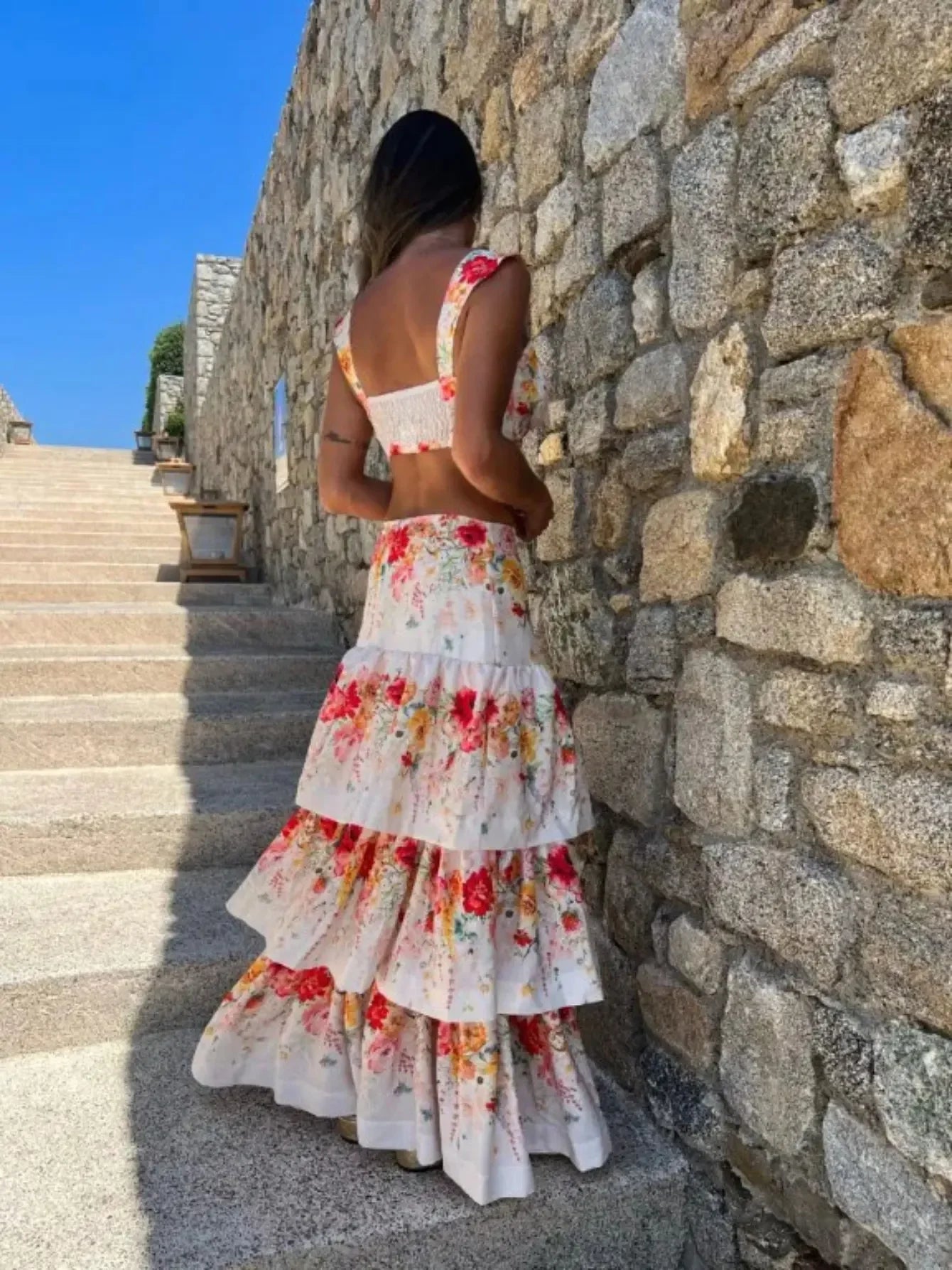 Draped Print V-Neck Maxi Dress – Beachwear Edition - Piña Colada