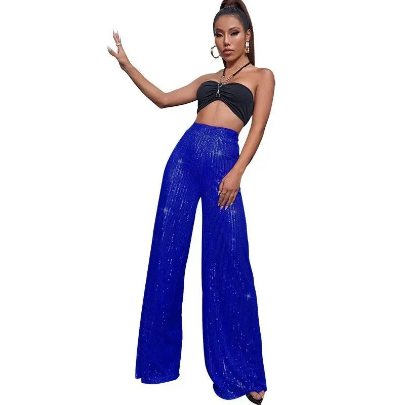 High Waist Loose Sequin Wide Leg Pants - Piña Colada