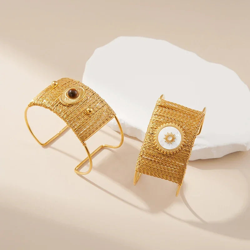 Wide Natural Stone Bracelet - Piña Colada