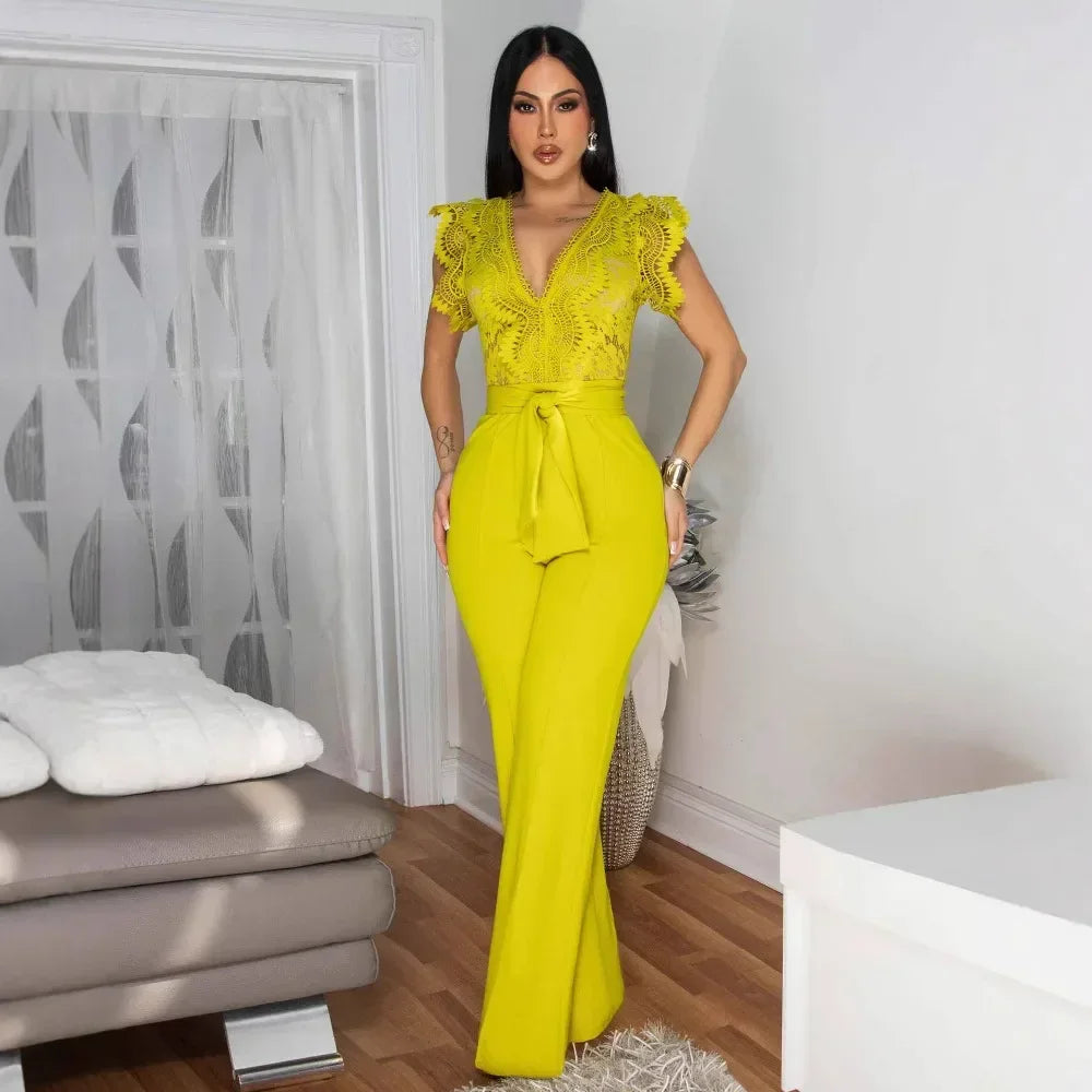 Lace Splice Fitness Jumpsuit - Piña Colada