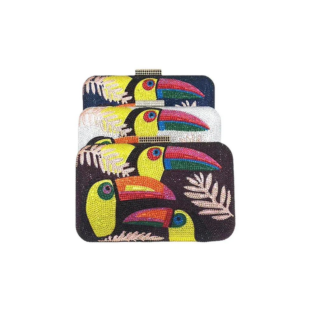 Novelty Toucan Bird Women Crystal Evening Bags Rhinestones - Piña Colada