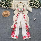 Vintage Printed Jumpsuit for Women – Full-Length Summer Romper with Mid Waist - Piña Colada
