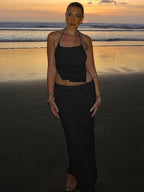 Backless Halter Sheath Dress – Knee-Length Streetwear Style - Piña Colada